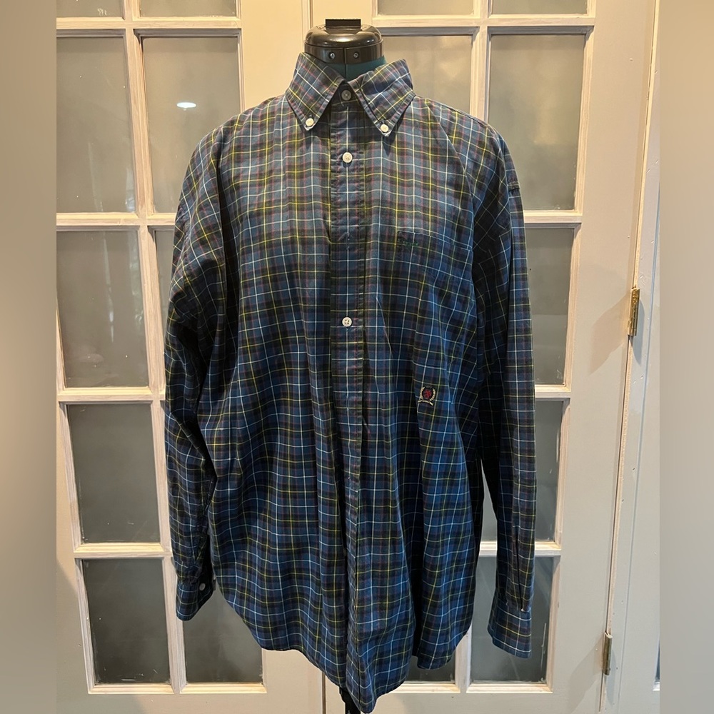 Tommy Hilfiger Men's L Long Sleeve Plaid Blue Yellow Red Button Down Shirt